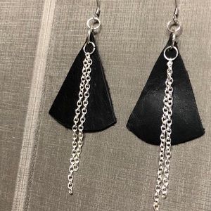 Snazzy hand made black leather and silver earrings SUSTAINABLE FASHION!